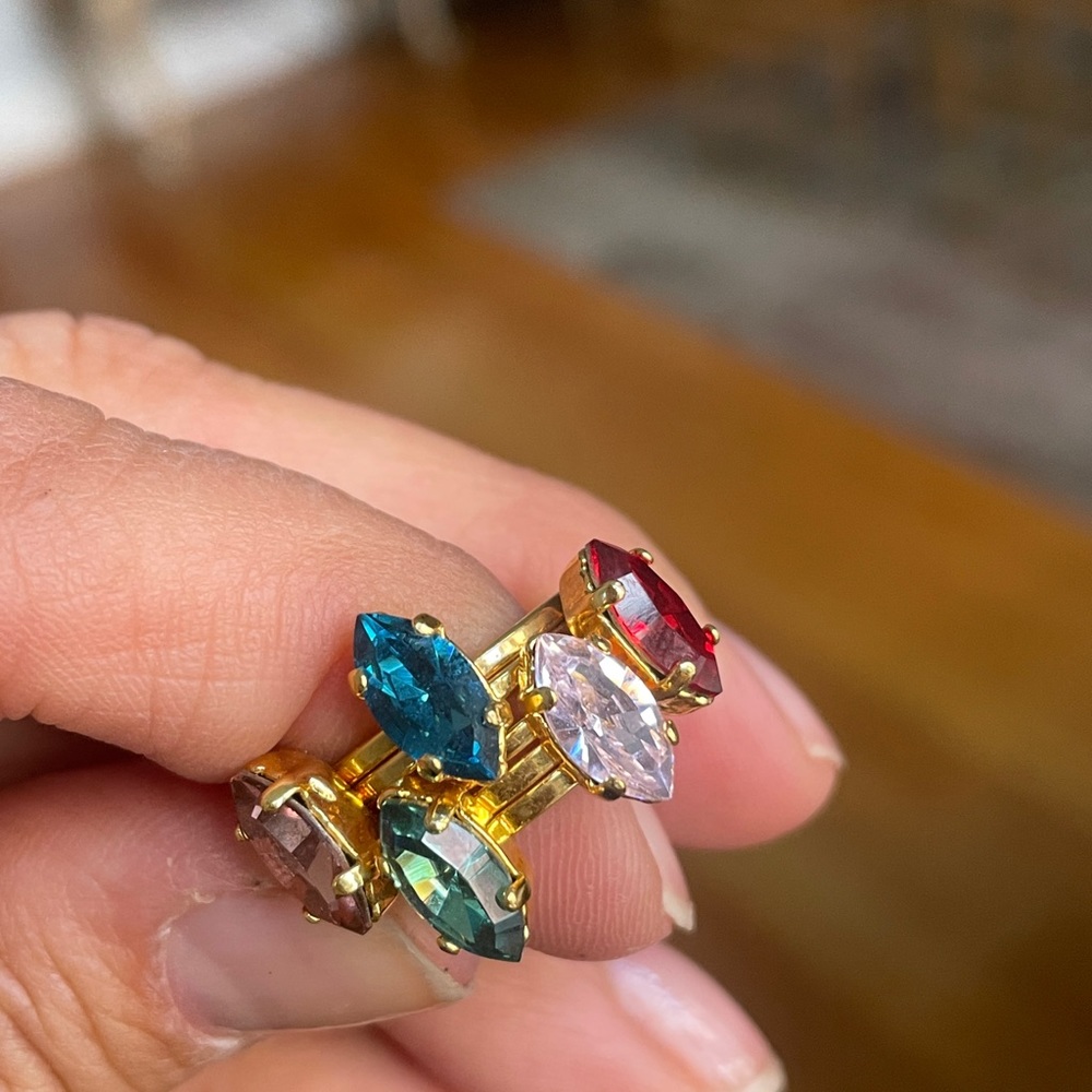 Size 7, Gold plated Swarovski Crystal Marquis rings, Set of 5